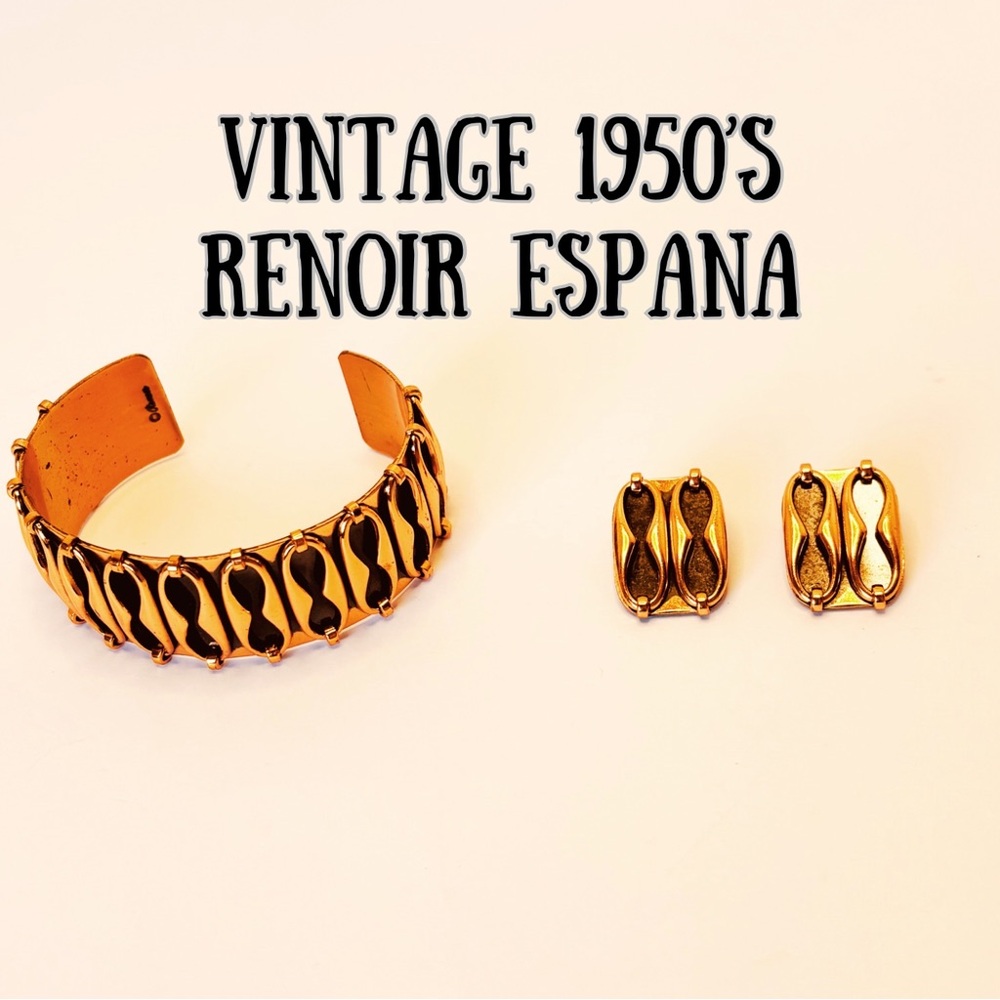 Renoir Espana Copper Bracelet and Clip On Earrings Set